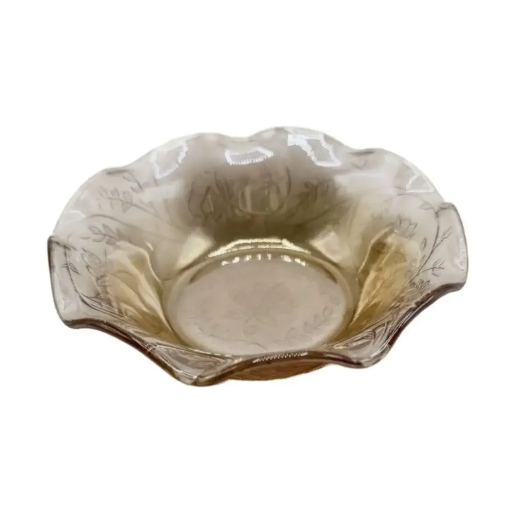 Vintage Jeannette Floragold (Marigold) Carnival Glass Ruffled Bowl